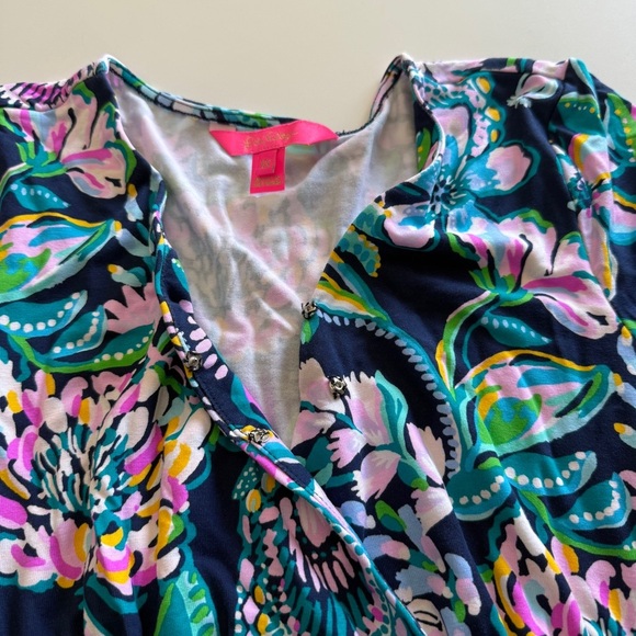 Lily Pulitzer-V Neck-Maxi-Floral-Maxi Dress-Asymmetrical Hem-Long Sleeve-Size XS - Picture 11 of 13